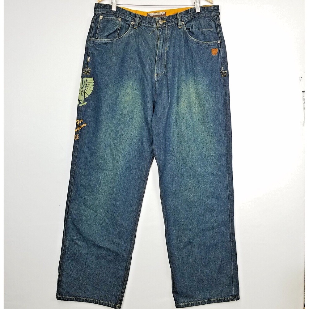 Meoshe Hip Hop Jeans Men's Size 38 X 32 Loose Fit Wide Leg Baggy Street Wear